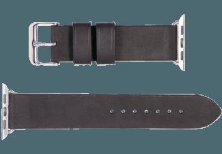 MONOWEAR Lederarmband silberpolierter Adapter 38mm Schwarz (Wechselarmband)