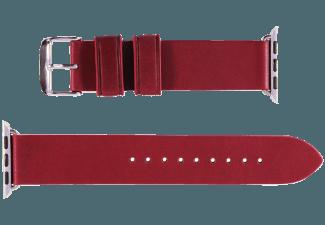 MONOWEAR Lederarmband silberpolierter Adapter 42 mm Rot (Wechselarmband)