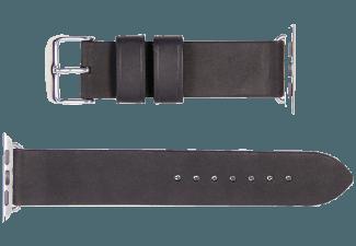 MONOWEAR Lederarmband silberpolierter Adapter 42mm Schwarz (Wechselarmband)