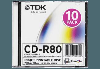 TDK CD-R 80 PWWSCA 52X P10 INK JET PRINT SLIM CD-R 10x CD-R Medien